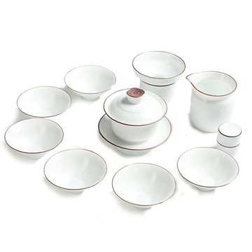 整套純白茶具套裝禪意脂白功夫茶具套裝白瓷定窯陶瓷套組