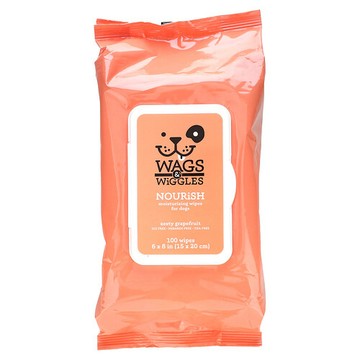 Wags & Wiggles, 狗狗專用滋養保濕溼巾，葡萄柚味，100 片溼巾