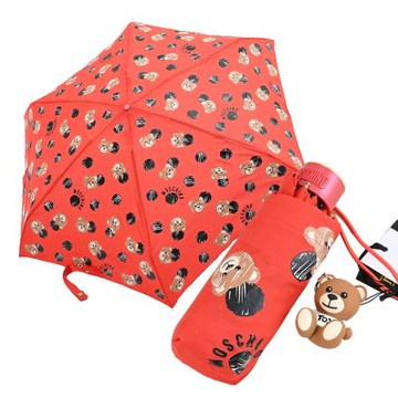 MOSCHINO 可愛小熊滿版波點圖案輕量摺疊晴雨傘(紅色)