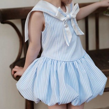 Mimo⭐夏季甜美海軍風寶寶女童花苞裙小女孩洋氣連衣裙兒童套裝