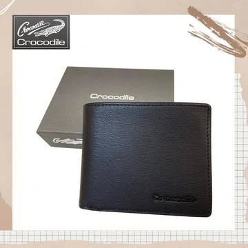 【Crocodile】鱷魚Wien拉鍊中翻短夾／男用短夾／9卡片短夾 (黑-10402)