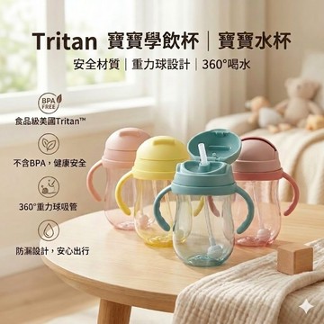 現貨《生活用品A5P】Tritan寶寶學飲杯♥雙把手吸管杯 防漏水杯 兒童水杯 訓練杯 嬰兒喝水杯 幼兒水壺 手握學習杯
