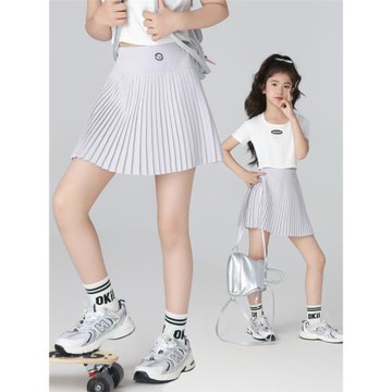 女童半身裙網球裙兒童夏季冰絲中大童百褶裙套裝女孩速干運動短裙