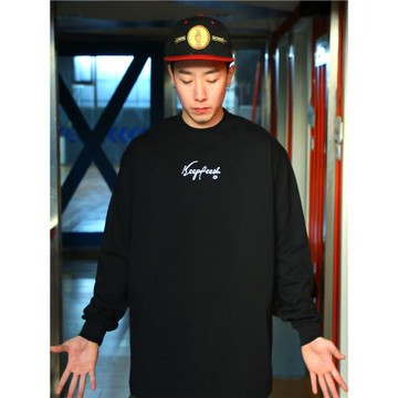 hiphop寬松bboy說唱old school重磅poppin滑板街舞小領口長袖t恤