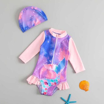 女童彩色泳衣套裝中大兒童緊身衣女孩連體游泳裝洋氣新款防曬速干