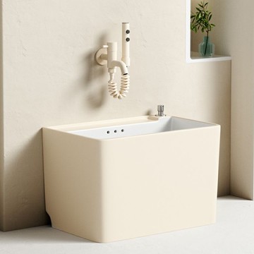 奶油風拖把池家用陽臺陶瓷戶外墩布池衛生間落地式拖布池大號槽池 b8031