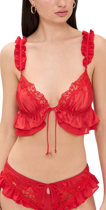 For Love & Lemons Butterfly Lace Ruffle Bralette Red XL