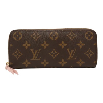 LOUIS VUITTON LV 路易威登 棕/粉色 原花帆布 Clemence 拉鍊長夾 M61298 【二手名牌BRAND OFF】