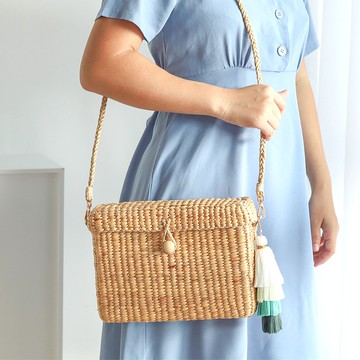 草編錢包斜挎包  女士水桶包時尚  野餐手提包  單肩包