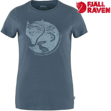 Fjallraven 北極狐 Arctic Fox Print 女款有-機棉短袖T恤 89849 534 靛藍【夏季 1 + 1 】