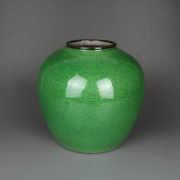 晚清民國晚綠釉罐子 古董古玩陶瓷器手工柴窯精品民間收藏品擺件