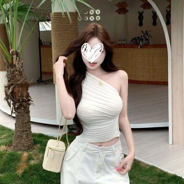 臺灣出貨 免運不規則粉色斜肩針織吊帶背心女夏季純欲一字肩抹胸小上衣泰國絕美0911