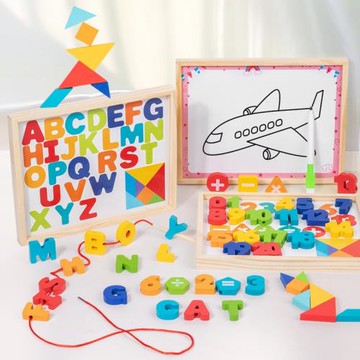 兒童積木穿繩雙面配對畫板玩具專注力邏輯思維訓練玩具蒙氏教具