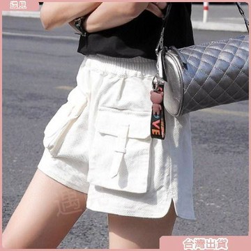 限時特價💕白色牛仔短褲女潮ins大口袋2026新款韓版夏裝高腰寬鬆顯瘦熱褲子