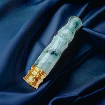 飄綠花翡翠煙斗濾嘴 | 天然緬甸玉A貨翡翠 | 送禮