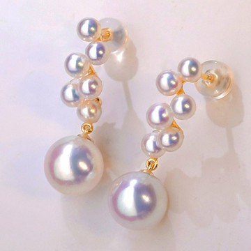 天然日本 Akoya 海水珍珠 耳環 極強光 天女級 18K金 多珠款 耳墜 耳釘 優雅百搭設計