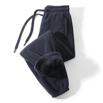 奧粒絨休閑褲子男女加絨加厚松緊褲戶外防寒保暖運動直筒束腳褲冬