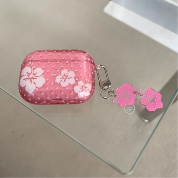 粉調波點悸動海島扶桑花 適用於 airpods 4 Pro 3 2 保護套 蘋果 1/2/3/4代保護殼 蘋果耳機套