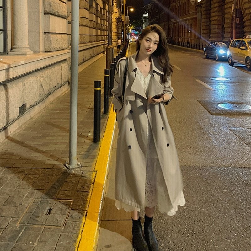 トレンチコート レディース 韓国 コート アウター ロング ロングコート カーキ色 通販 Lineポイント最大0 5 Get Lineショッピング
