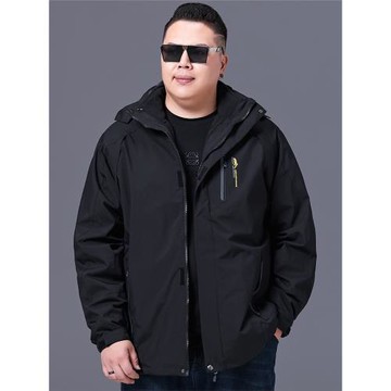 加肥加大戶外沖鋒衣男士兩件套胖子防風夾克保暖大碼肥佬風衣外套