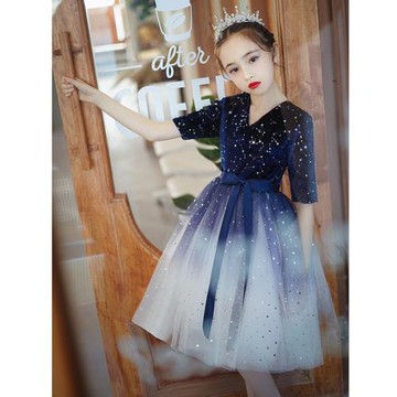 兒童晚禮服女童詩歌朗誦表演高端公主裙洋氣花童主持人鋼琴演出服