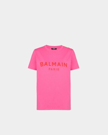 BALMAIN 粉色襯膚 Logo 印花 T-Shirt - XS