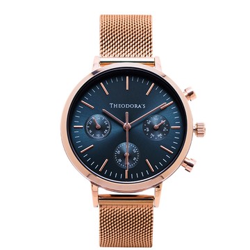 【THEODORA'S】Apollo 中性三眼金屬手錶[小錶面] 三眼湖水綠-米蘭玫金【希奧朵拉】