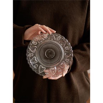 肆月歐式簡約玻璃水果盤圓形茶盤點心碟小吃盤沙拉盤專用盤高檔盤