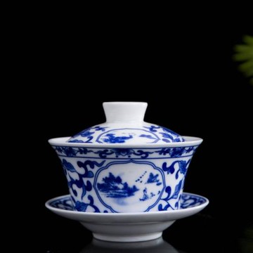 青花瓷蓋碗茶杯大號白瓷陶瓷功夫茶具套裝三才敬茶碗泡茶壺單個