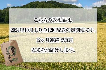 ＜ 予約 定期便 全12回 ＞ 北海道産 希少米 おぼろづき 玄米 5kg ＜2024年10月より配送＞