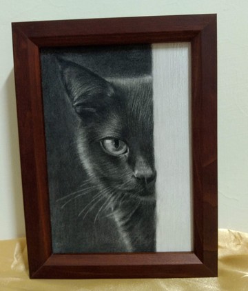 擺設 / 黑貓 / 炭精筆畫 / 原稿 / 含框