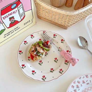 *ins風田園碎花陶瓷盤餐盤水果盤復古郁金香甜品盤