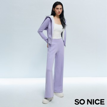 SO NICE 簡約斜紋搖粒絨彈力顯瘦喇叭長褲｜都會時尚女裝【35632001】