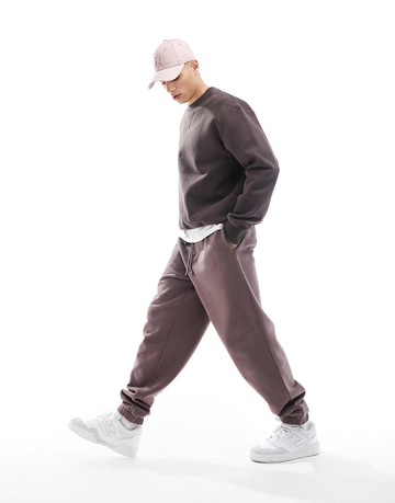 ASOS DESIGN oversized heavyweight joggers in washed brown