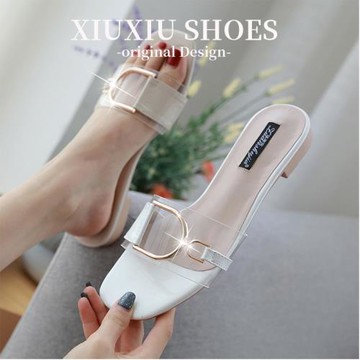 拖鞋女外穿2025新款夏季時尚百搭一字拖透明平底防滑度假網紅涼拖