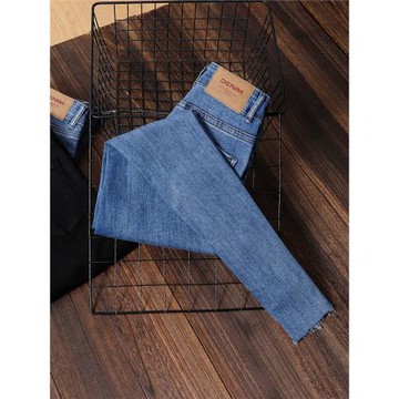 藍色牛仔褲女2025春秋新款高腰顯瘦小個子九分修身彈力緊身小腳褲