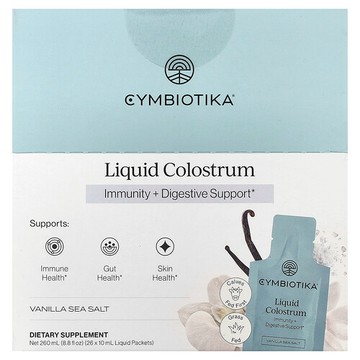 Cymbiotika, 液態牛初乳，香草海鹽味，26 袋，每袋 0.3 液量盎司（10 毫升）