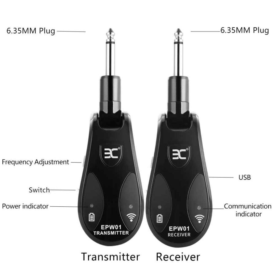 ワイヤレスシステム送信機受信機 内蔵充電式エレキギター ベース ワイヤレス送信機 ギター部品 アクセサリー