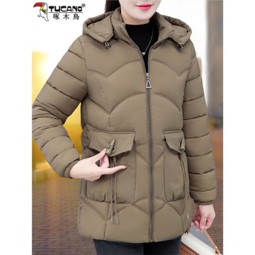 啄木鳥羽絨棉服女士2025冬季新款洋氣中年加厚保暖中長款棉衣外套