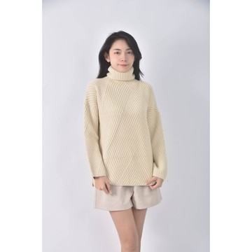 (M) 針織高領杏色長袖上衣二手衣