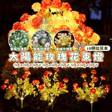 【免運🔥】太陽能花燈 永生花 仿真花 地插燈 過年燈飾 草坪燈 新年裝飾燈 氣氛燈 10頭/束 庭園裝飾燈 造型燈