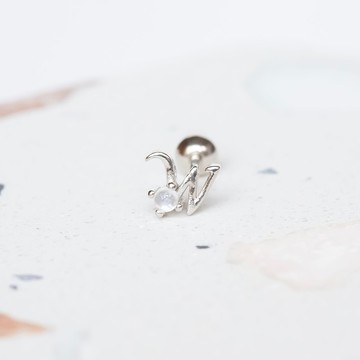 天然石925純銀英文字母轉珠耳環 W