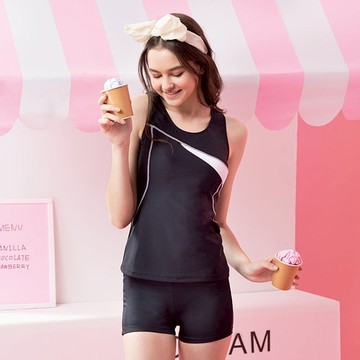 快速出貨  MIT 少女插片二件式泳裝 黑白設計款