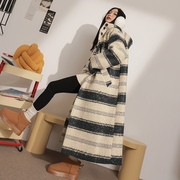 連帽復古毛呢外套-條紋【KT28887】-2色