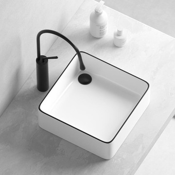 免運 破損補寄 台上盆 陶瓷盆 洗手盆 台上面盆 陶瓷方形側邊下水臺上盆偏孔陽臺洗手池洗衣機臺上盆后下水陽臺盆 工廠直銷 可批發 售後保障 5h12