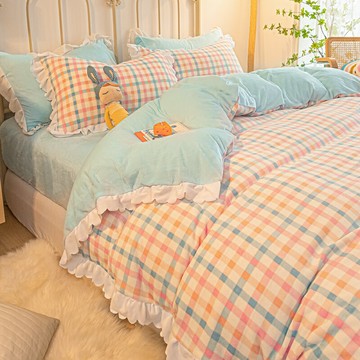 韓式ins風床裙款法蘭絨牛奶絨四件套冬季珊瑚絨床單被套床上用品4