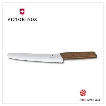 VICTORINOX 瑞士維氏 Swiss Modern 麵包和糕點刀 22cm 胡桃木 6.9070.22WG