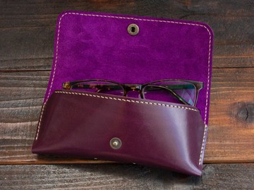 盧卡托皮革眼鏡盒 紫色 手縫製