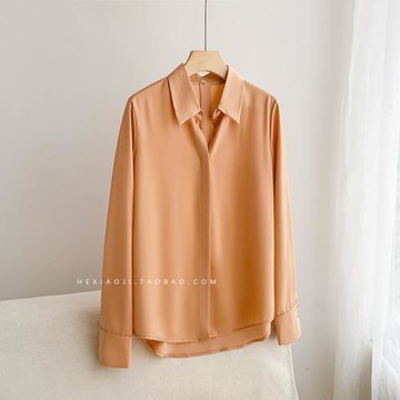 設計感高級橘色緞面襯衫女氣質復古南瓜橙色襯衣輕熟法式小眾上衣