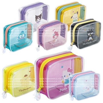 小禮堂 Sanrio 三麗鷗 拉鏈透明方形化妝包 (亮片款) Kitty 美樂蒂 酷洛米 布丁狗 大耳狗 帕恰狗